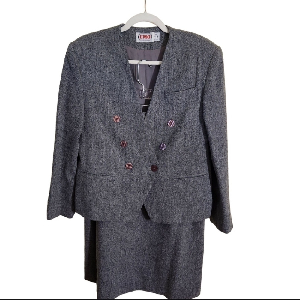 Vintage 60s EMO Pure Wool Gray Skirt Suit Size 12